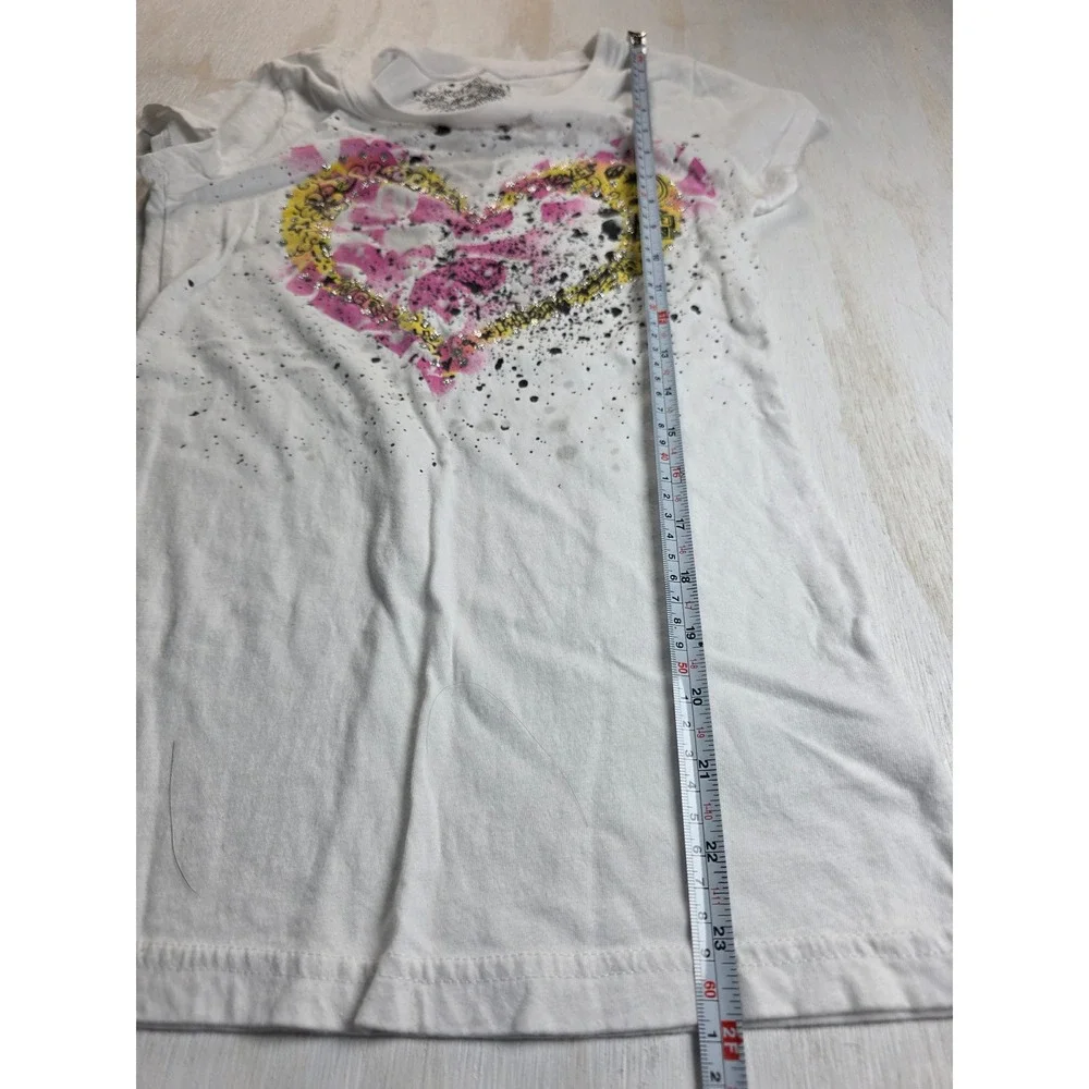 TWO Rocker Girl Heart Graphic T-Shirts Bundle White Pink Y2K Grunge Kids M L